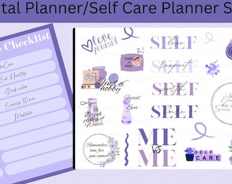 Purple Self Care Digital Stickers: Planner, Journal (Goodnotes)