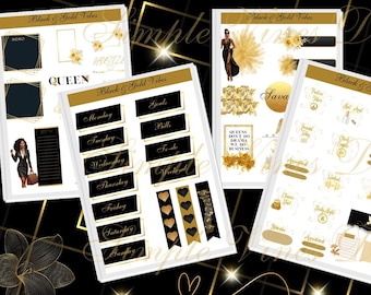 Black & Gold Digital Planner Stickers| Goodnotes| PNG Sticker sheets