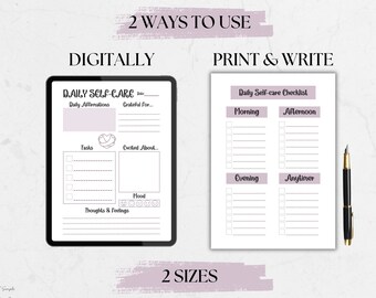 Self-Care Checklist: Daily Planner, Mental Health & Wellness (Printable PDF)