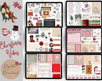 Christmas Vibes Digital Planner Stickers: Pre-cropped Goodnotes & PNG (Digital Download)