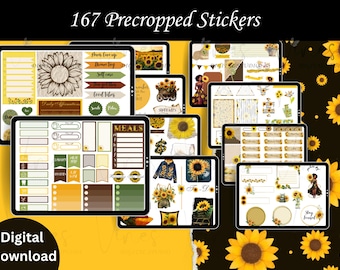 Sunflower Digital Planner Stickers: Pre-cropped Goodnotes Decor (Digital Download)