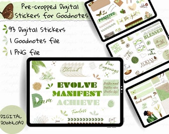 Green & Brown Inspirational Stickers: Goodnotes Clipart (Digital Download)