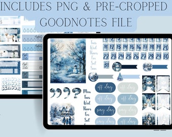 Winter Blues Digital Planner Stickers: Pre-Cropped Goodnotes PNG (Digital Download)
