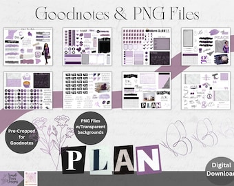 Purple Work Planner Stickers: Digital Goodnotes Stickers (PNG Files)