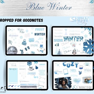 Blue Winter Digital Planner Stickers. Pre-cropped Digital Planner Stickers for Goodnotes. Seasonal Digital Stickers and Calendars. Clipart