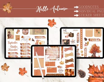 Fall Digital Planner Stickers: Hello Autumn Goodnotes PNG