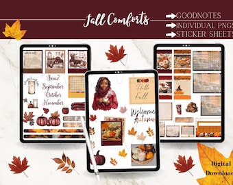 Fall Comforts Digital Planner Stickers: Cozy Autumn PNG (Goodnotes)