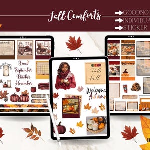 HERBSTKOMFORT Digitale Planner Aufkleber ⎮Abgeschnittene Herbst Aufkleber⎮Goodnotes Aufkleber⎮Digitale Planer Aufkleber⎮PNG Aufkleber