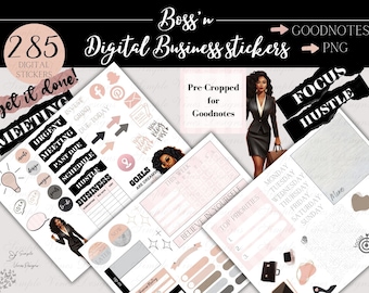 Business Woman Digital Stickers: Pink & Grey for Goodnotes (PNG)