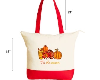 Fall Canvas Tote Bag with Zipper & Matching Pen