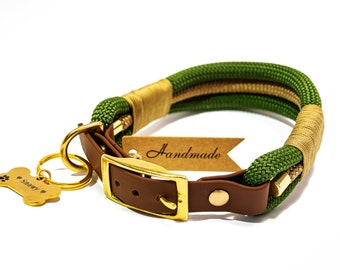 Dog collar Tierluxe rope rope green and gold