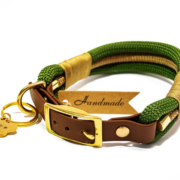 Hundehalsband Tierluxe Tau Seil Gruen und Gold