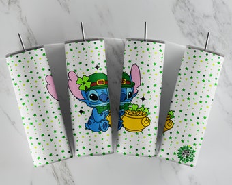 Stitch Gifts, Cold Cup, 20 oz Stitch Tumbler,Retro Patrick Flower Shamrock Stitch Tumbler ,Gift For Her, digital download