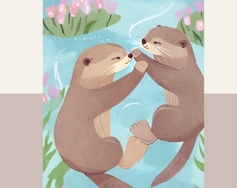 Ready Love Letter with Cute Otters Holding Hands on the Cover