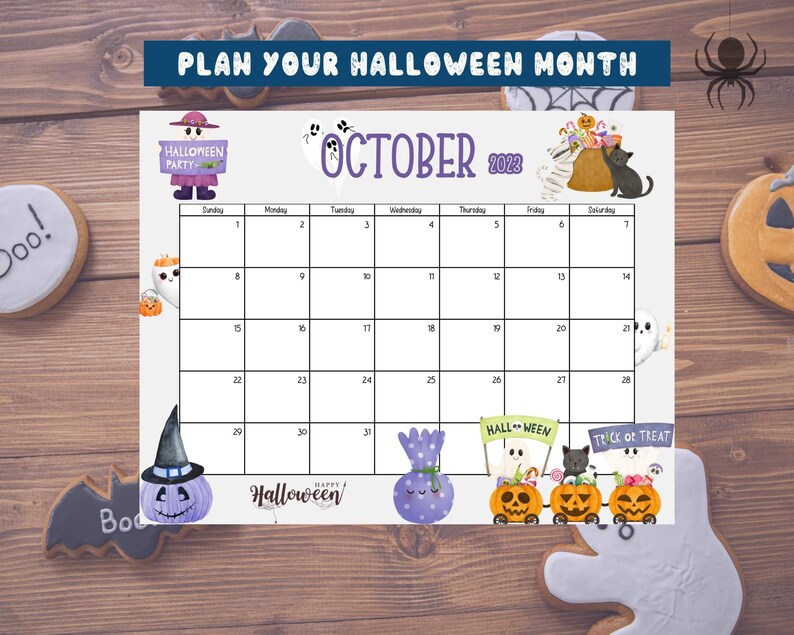 October 2023 Calendar Cute Spooky Halloween 2023 Printable - Etsy