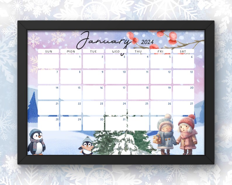January 2024 Calendarnew Year 2024 Cute January (Instant Download) Etsy