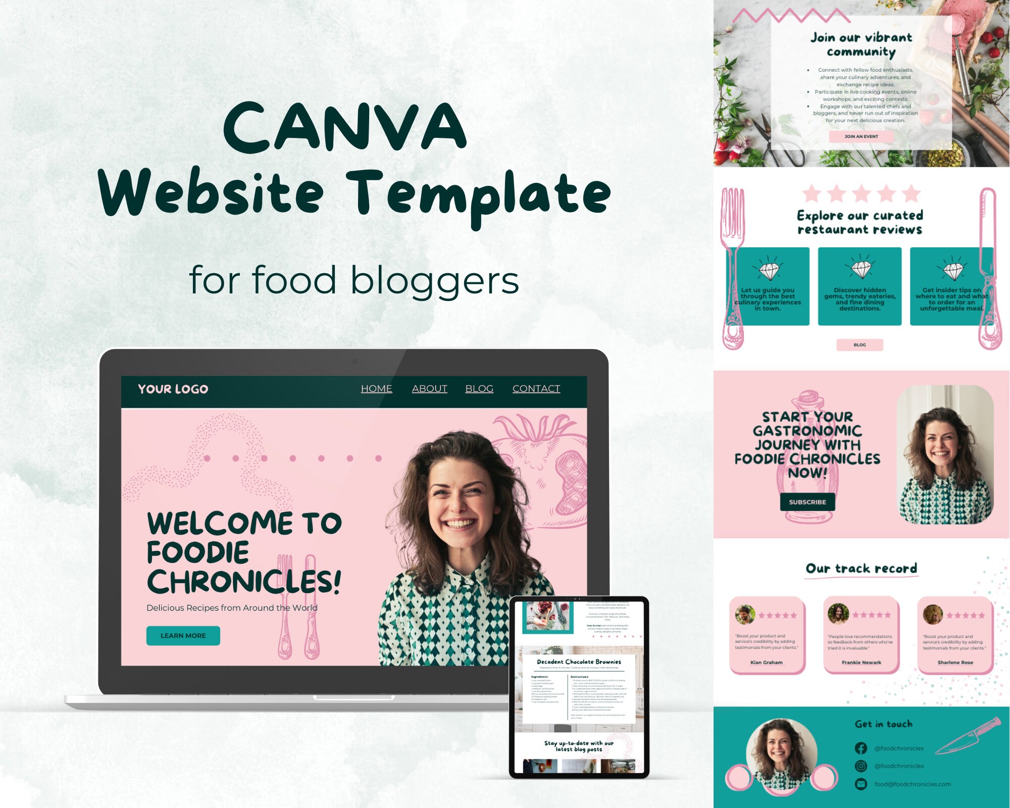 Modèle de site Web Canva, modèles de sites Web, site Web fait pour vous, site Web modèle Canva, site Web Food Blogger, site Web personnel