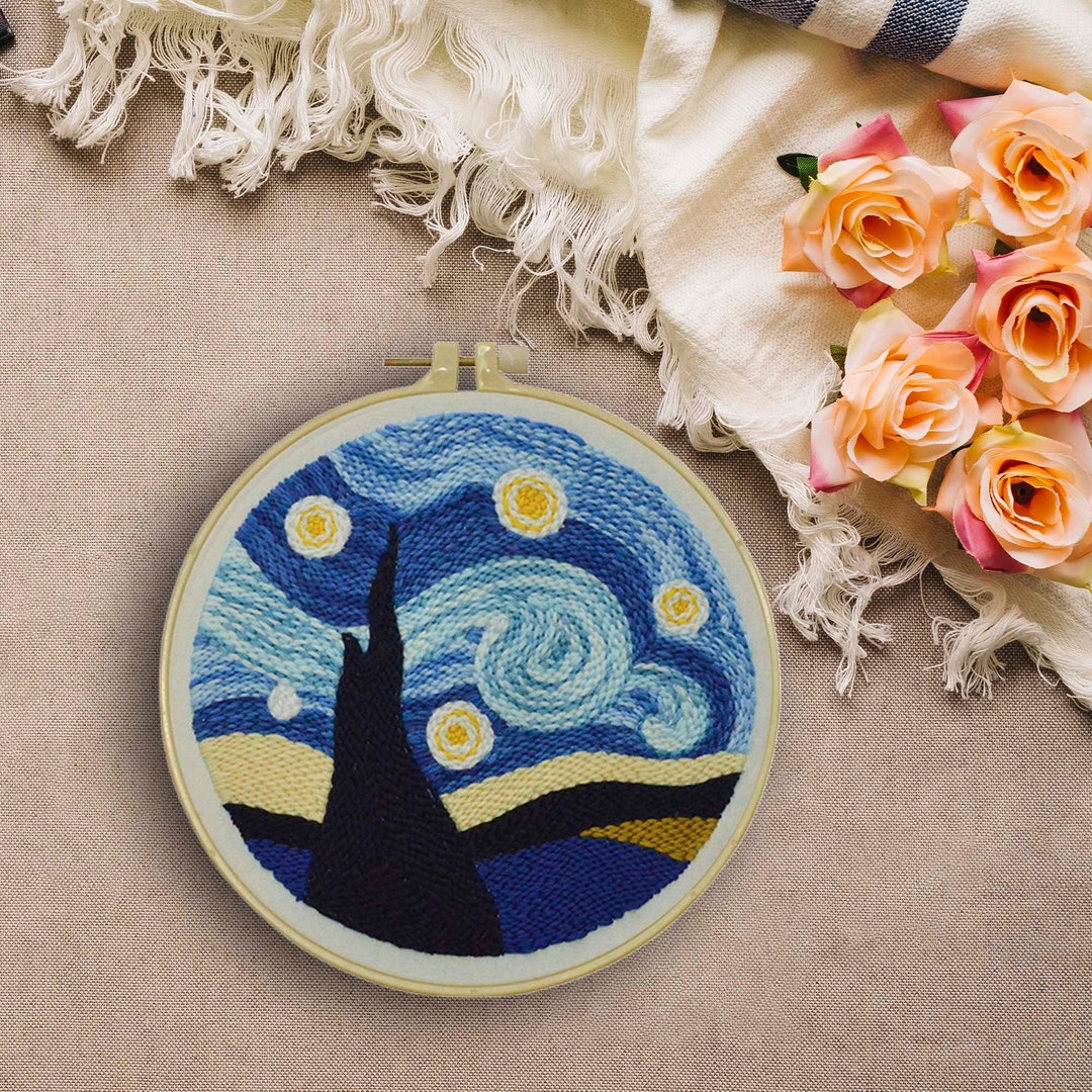 Van Gogh Starry Night Punch Needle Kit DIY Punch Needle Kit Etsy