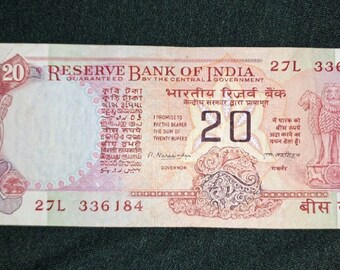 20 Rs Konark Wheel M Narasimham Rare Note of Republic India, Republic India Valuable twenty Rupees Note, Condition As per images xtra Fine.