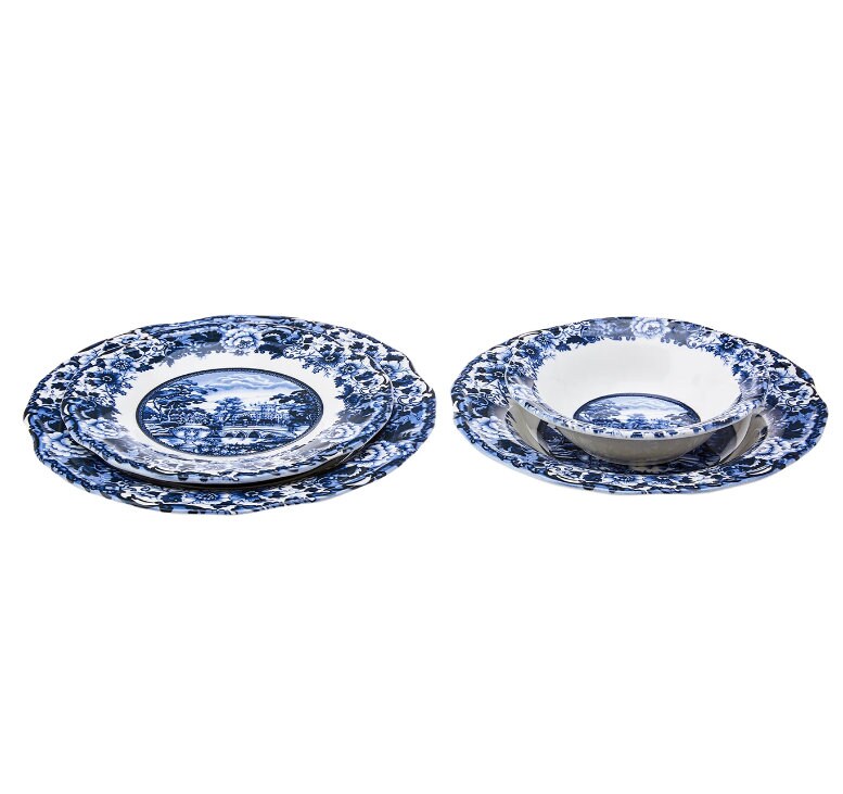 Blue Dinnerware Set 24 Pcs for 6 Person, Dinner Set, Dishes Set, Gift