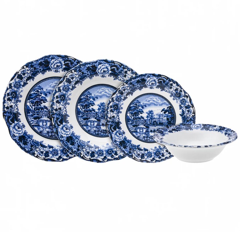 Blue Dinnerware Set 24 Pcs for 6 Person, Dinner Set, Dishes Set, Gift