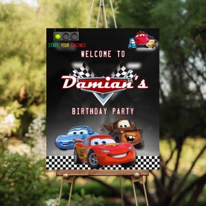 Cars Birthday Welcome Sign: Lightning McQueen Party (Editable Template)