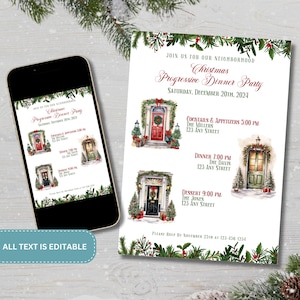 Invitation modifiable de dîner de Noël | Invitation à dîner progressive | Repas des Fêtes | Téléchargement instantané | Faire-part de Noël modifiable