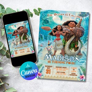 Edytowalne zaproszenie urodzinowe Baby Moana | Edytowalny hawajski szablon zaproszenia | Cyfrowe pobieranie imprezy dla dzieci | Natychmiastowy dostęp | Impreza Moana