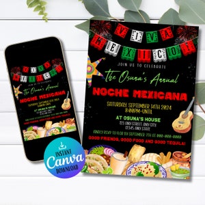 Noche Mexicana bewerkbaar op canvas | Mexicaans Fiesta-thema | Cinco De Mayo | Mexicaanse Charro-uitnodiging | Afdrukbare Mexicaanse uitnodiging
