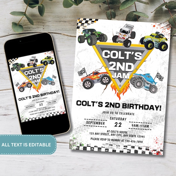 Monster Truck Birthday Invitation: Boom Crash Party (Canva Template)