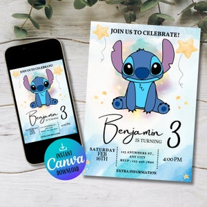 Modèle d'invitation d'anniversaire de couture | Invitation d'anniversaire pour enfants | faire-part de broderie | Faire-part mobile fête Stitch