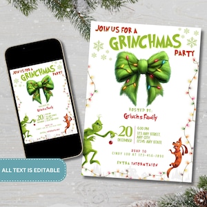 Grinchmas Party Invitation: Editable Christmas Template (Digital Download)