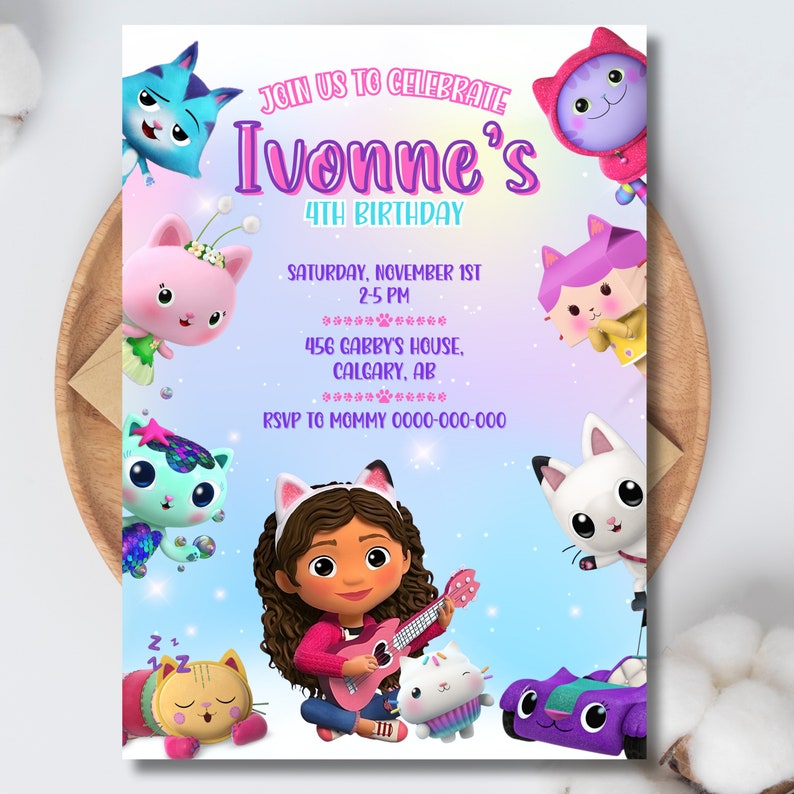 Editable Gabby's Dollhouse Birthday Invitation Gabby Etsy