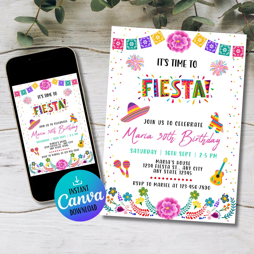 Fiesta Birthday Invitation | Mexican Papel Picado Invitation | Mexican ...