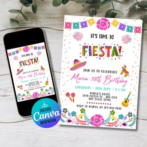 Mexican Fiesta Birthday Invitation: Papel Picado Theme (Digital Download)