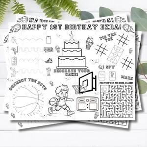 Sports Birthday Coloring Placemat: Basketball, Football Party Favor (Digital Download)