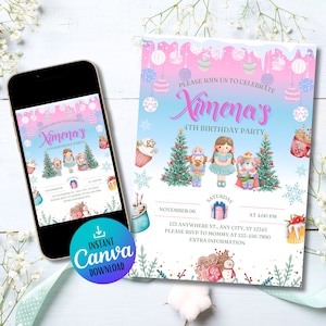 Nutcracker Birthday Invitation: Editable Winter Theme (Digital Template)