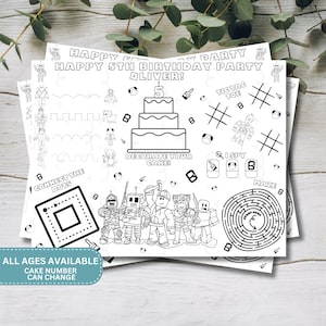Custom Birthday Placemat: Roblox Party Activity Sheet (Printable)