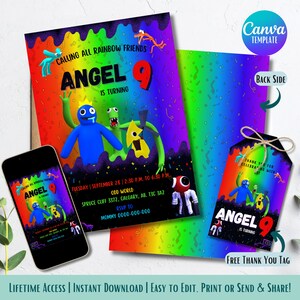 Regenbogen Freunde Einladung | Regenbogen Friends Roblox Geburtstagsparty | Regenbogen Freund einladen |Personalisierte Einladung für Roblox Fans