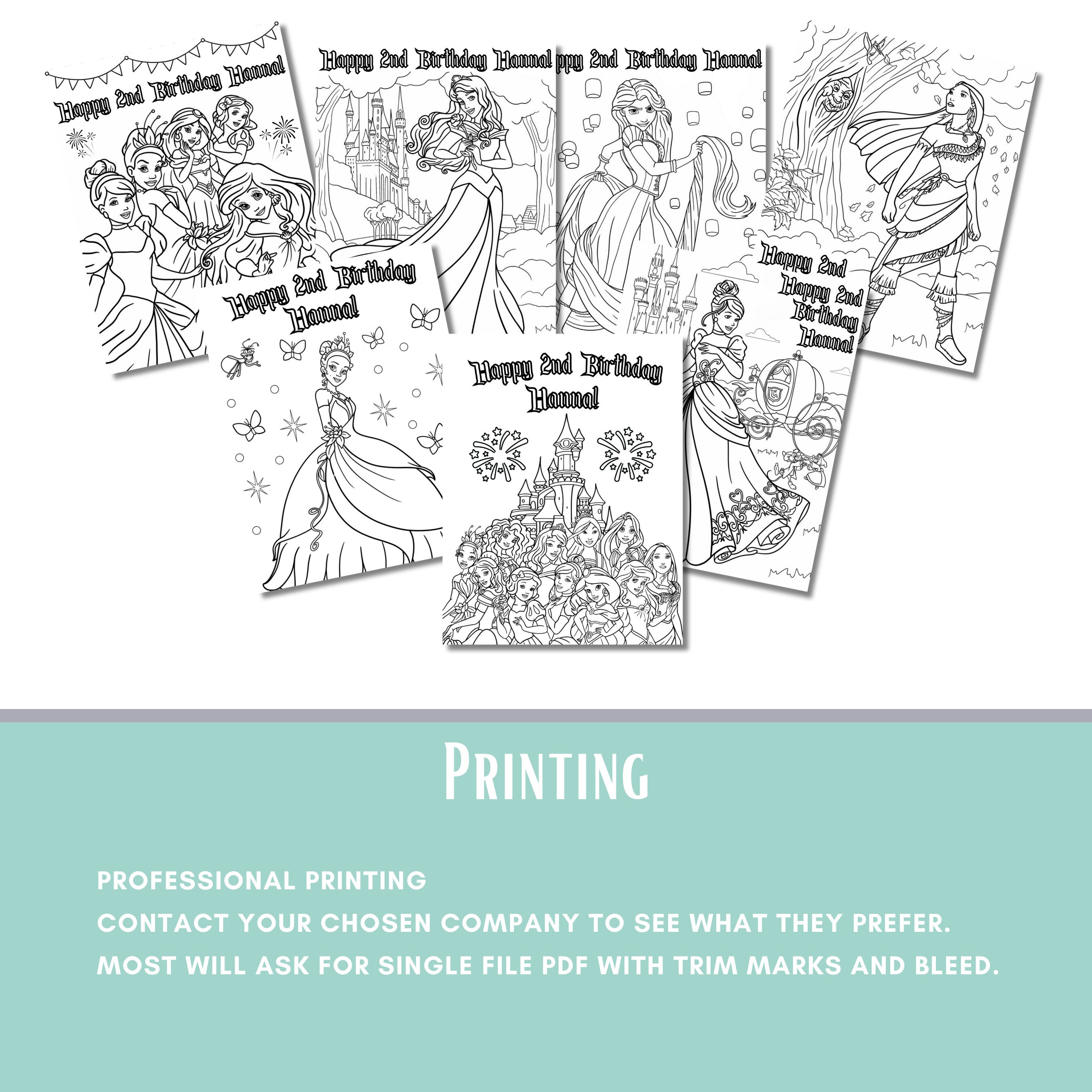 Princess Coloring Pages: Kids Party Activity Sheet (digital Download ...
