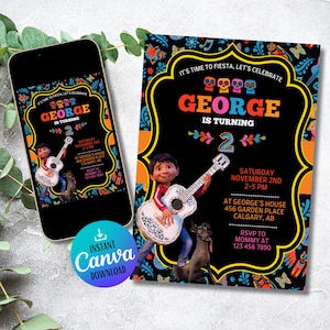 Editable Coco Birthday Invitation | Disney Coco Invite | Template Printable Fiesta Party Invitations | Digital Invite | Instant Download