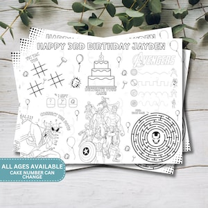 Coloring Sheet | Birthday Party | Kid Coloring Pages | Superhero Party | Avengers Placemat | Superhero Printables | Instant Download