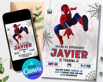 Spiderman Invitation Template | Editable Birthday Party Invitation | Digital Kids Party Invite | Kids Party Invite Spider-Man, Spidey Invite