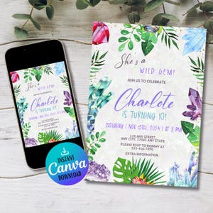 Crystal Gemstone Birthday Invitation | Editable Geode Invite | Instant Download | Colorful Crystal Design | Crystal Birthday Invitation