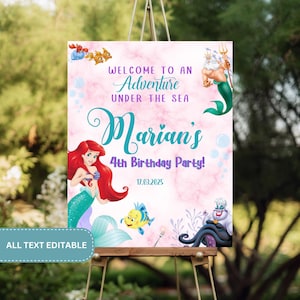 Little Mermaid Welcome Sign | The Little Mermaid Birthday Sign | Ariel Welcome Poster | Party Decorations Theme | Instant Digital Editable