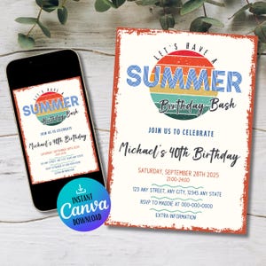 Retro Summer Pool Party Invitation: Editable Template (Digital Download)