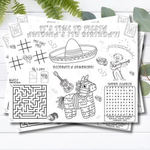 Fiesta Coloring Page | Placemat Activity Sheet |  Birthday Kids Party Taco Bout Fun | Digital 11x8.5 Printable |  Instant Download | Fiesta
