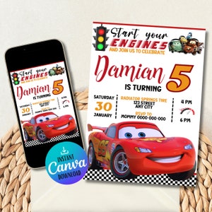 Cars Birthday Invitation | Kids Birthday Invitation | Editable Boys Birthday Invitation | Mcqueen Invitation | Cars Video Invitation