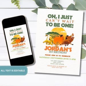 Plantilla de invitación del Rey León / Fiesta en el zoológico / Invitación editable de Simba / Invitación de cumpleaños del Rey León / Invitación del Rey León para niño / Fiesta de Simba