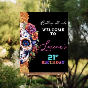 Panneau de bienvenue du jour des morts | Panneau de bienvenue Dia de los Muertos | Mexique Halloween Sugar Skull Party signe de fête | Plaque Fiesta Sugar Skull